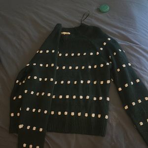 Green square patterned poka dots sweater